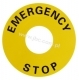 A22Z-3466-1 okrągła tabliczka (średnica zew. 60mm, wewnętrzna 22,2mm), napis EMERGENCY STOP czarny napis na żółtym tle, OMRON, A22Z34661